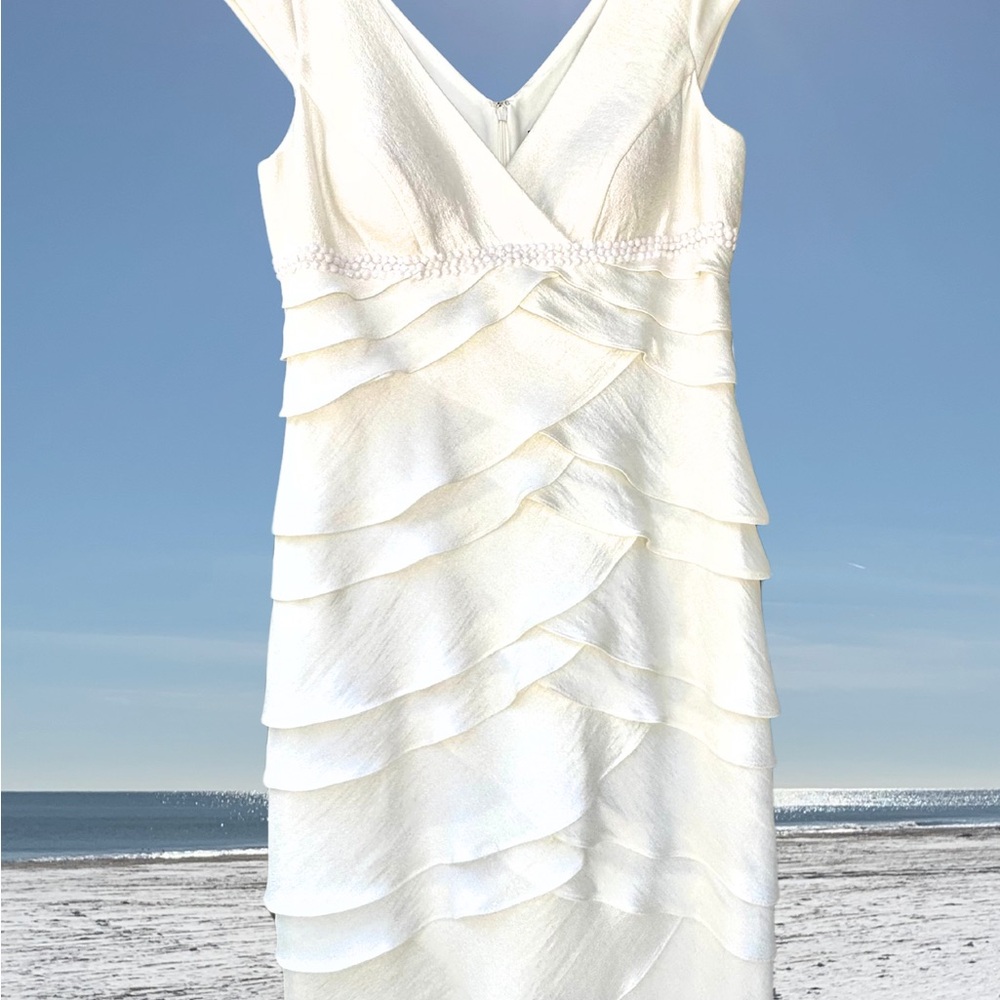 Elegant White Beaded Layered Dress